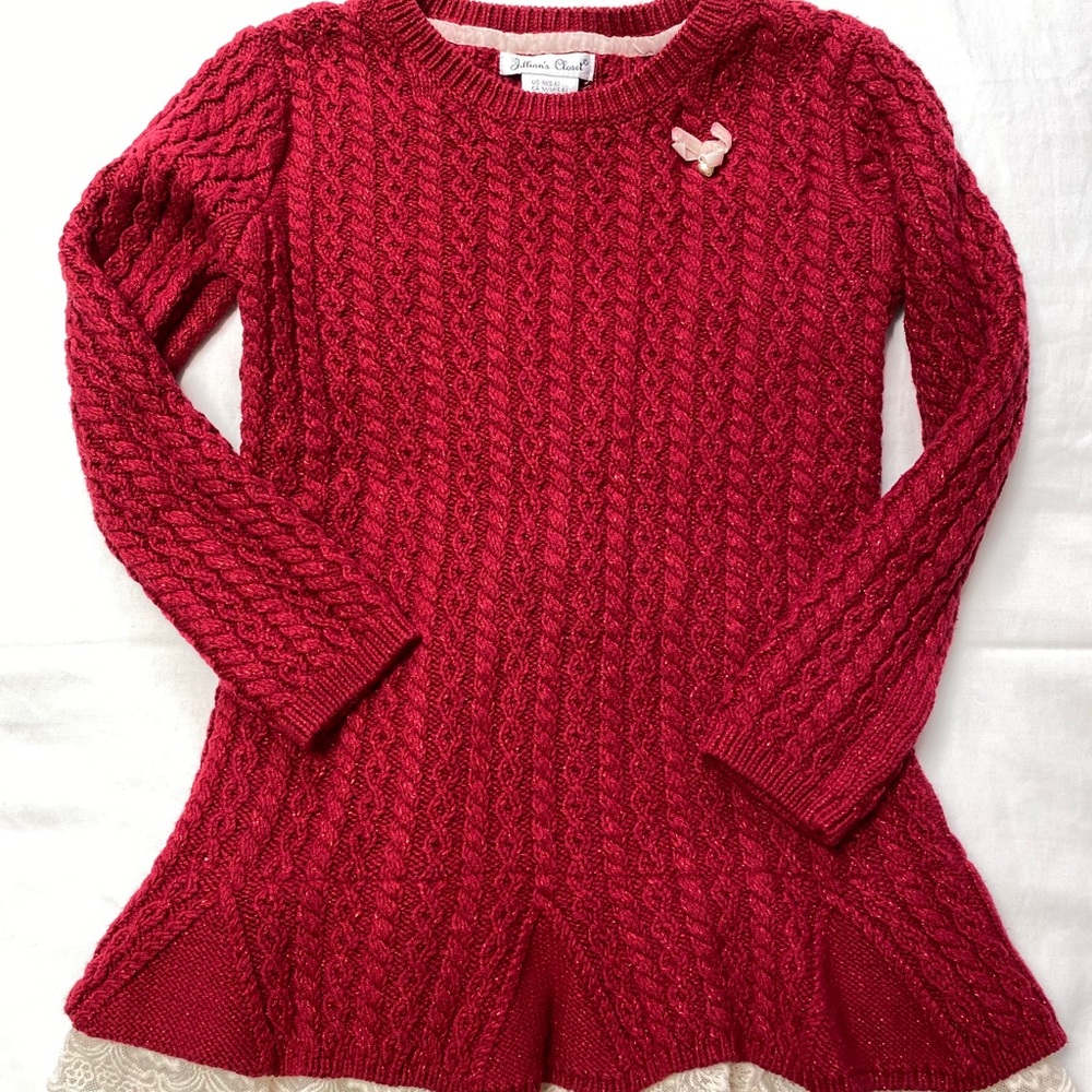 Jillian’s Closet Cable Knit Sweater Dress Red 5-6